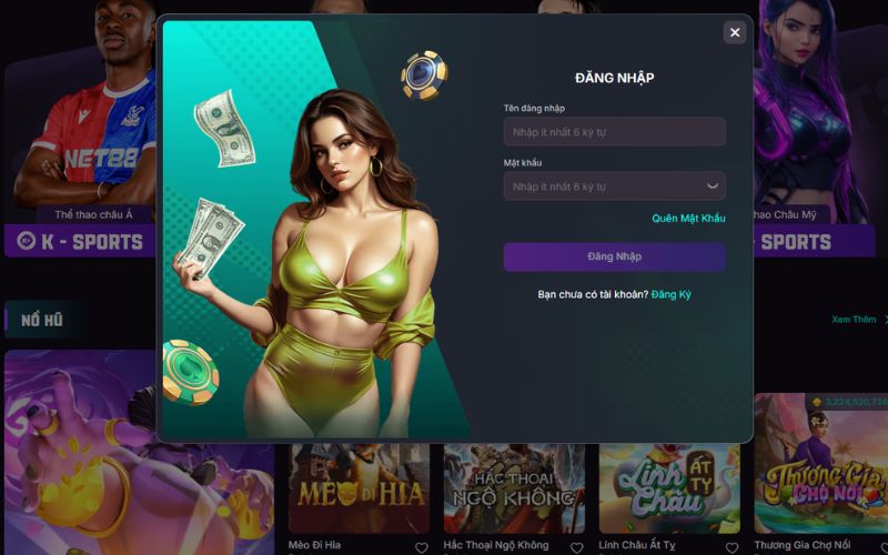 Giao diện đăng nhập tài khoản nhà cái trên website